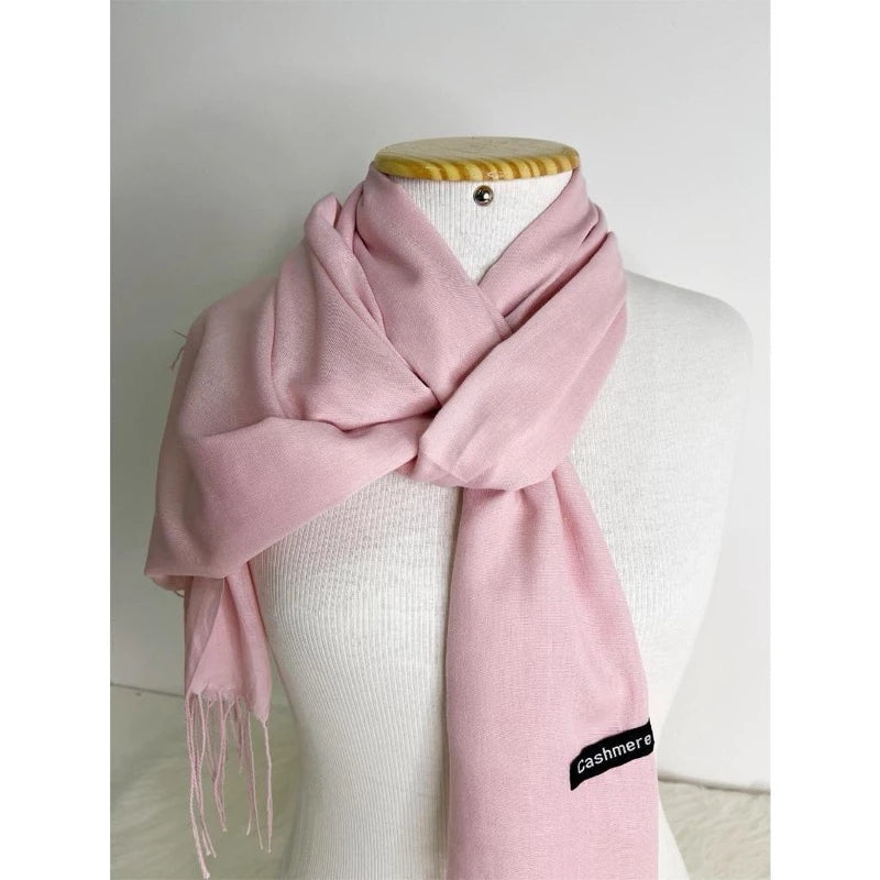 Cachecol Feminino com Franjas em Pashmina Liso