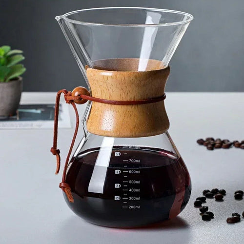 Cafeteira de Vidro Pour Over Manual com Alça de Madeira