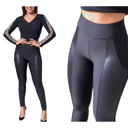 Calça Legging de Inverno Flanelada com Acabamento Cirrê