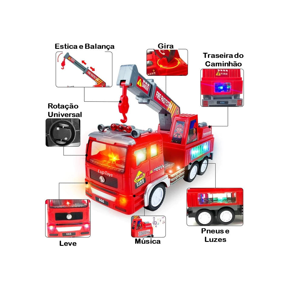 Caminhão de Bombeiro Brinquedo Infantil – Luzes 4D, Sirene Realista e Movimento Bate e Volta