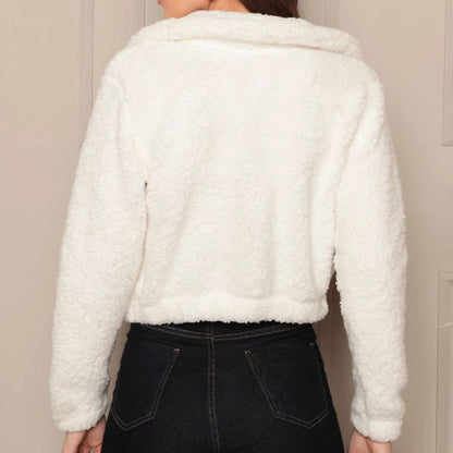 Casaco Feminino de Pelúcia com Botões para Inverno