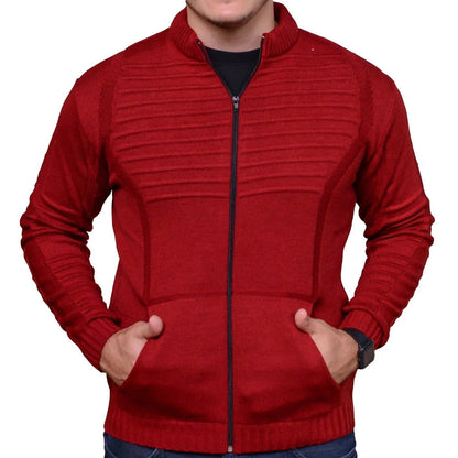 Casaco Masculino de Lã Tricot com Zíper e Bolsos