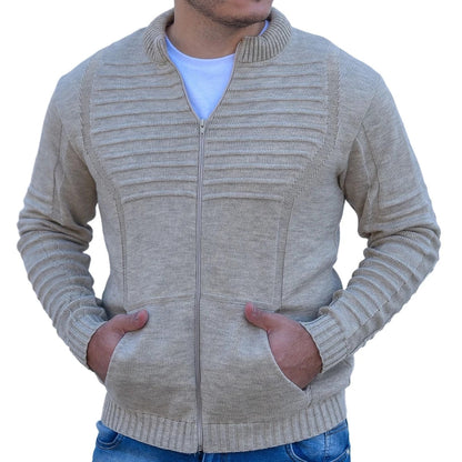 Casaco Masculino de Lã Tricot com Zíper e Bolsos
