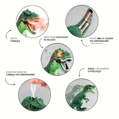 Dinossauro Rex de Brinquedo Realista – Tiranossauro que Anda e Solta Fumaça
