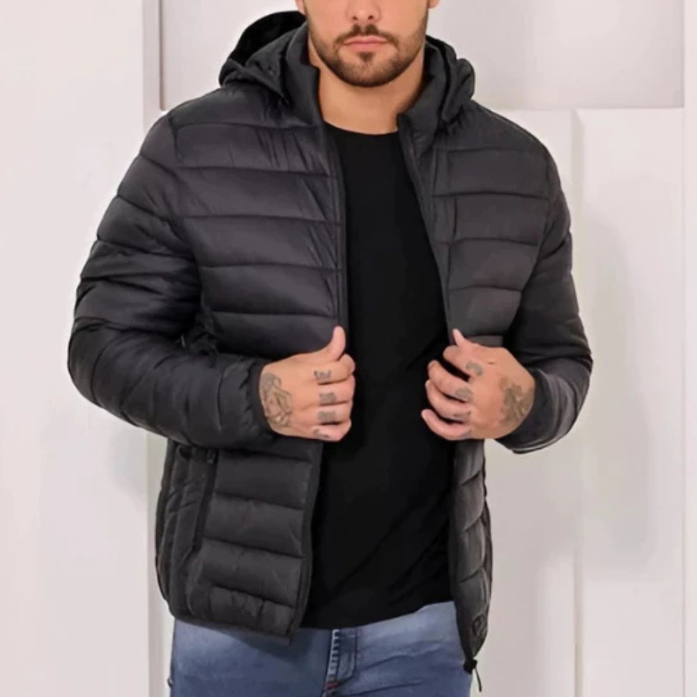 Jaqueta Puffer Masculina de Frio Intenso Impermeável com Capuz Removível