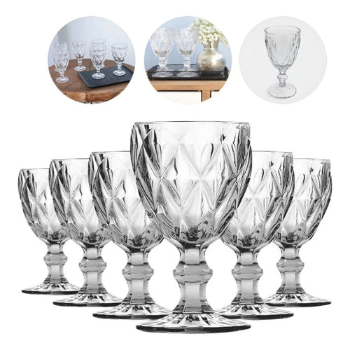 Jogo 6 Taças de Vidro Diamante Abacaxi Bico de Jaca 330ml – Copo Transparente Gourmet