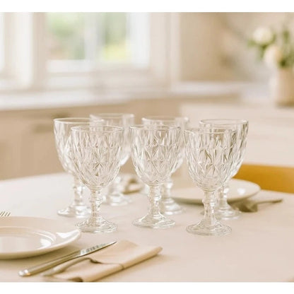 Jogo 6 Taças de Vidro Diamante Abacaxi Bico de Jaca 330ml – Copo Transparente Gourmet