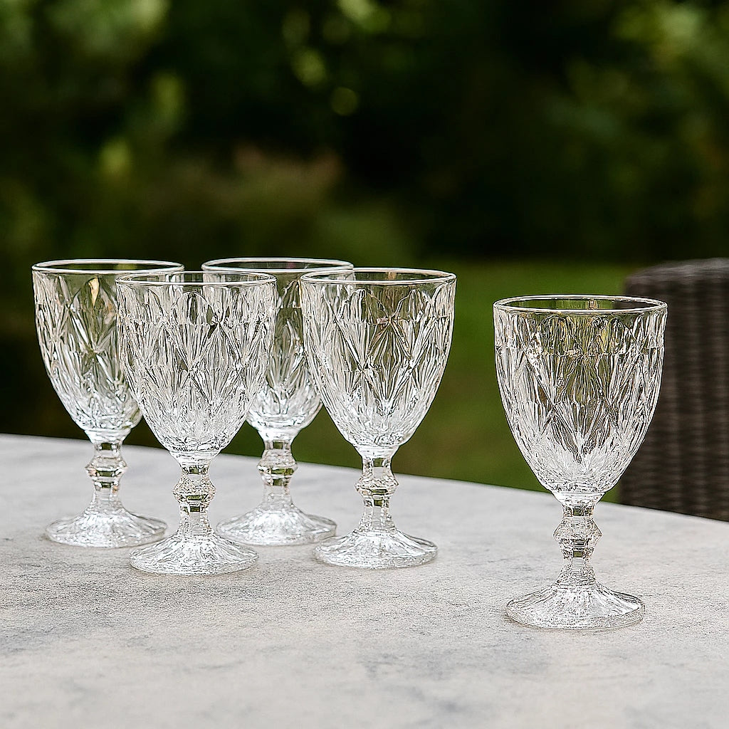 Jogo 6 Taças de Vidro Diamante Abacaxi Bico de Jaca 330ml – Copo Transparente Gourmet