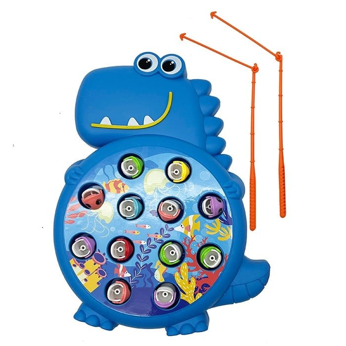 Jogo de Pesca Magnética Infantil com 12 Peixinhos e 2 Varinhas – Brinquedo Educativo em Formato de Dinossauro
