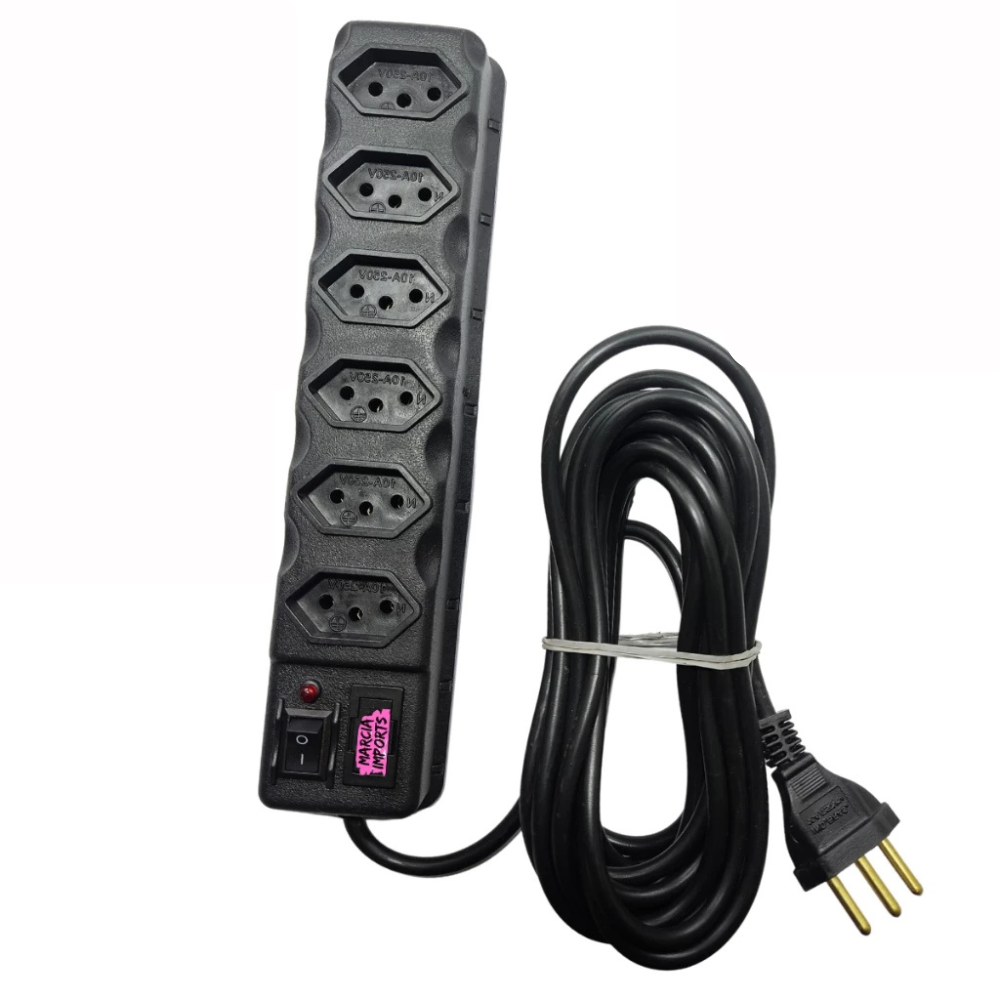 Régua de Tomadas Tripolar com Fusível  6 Entradas 10A